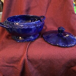 Elegant Blue Ceramic Soup Tureen